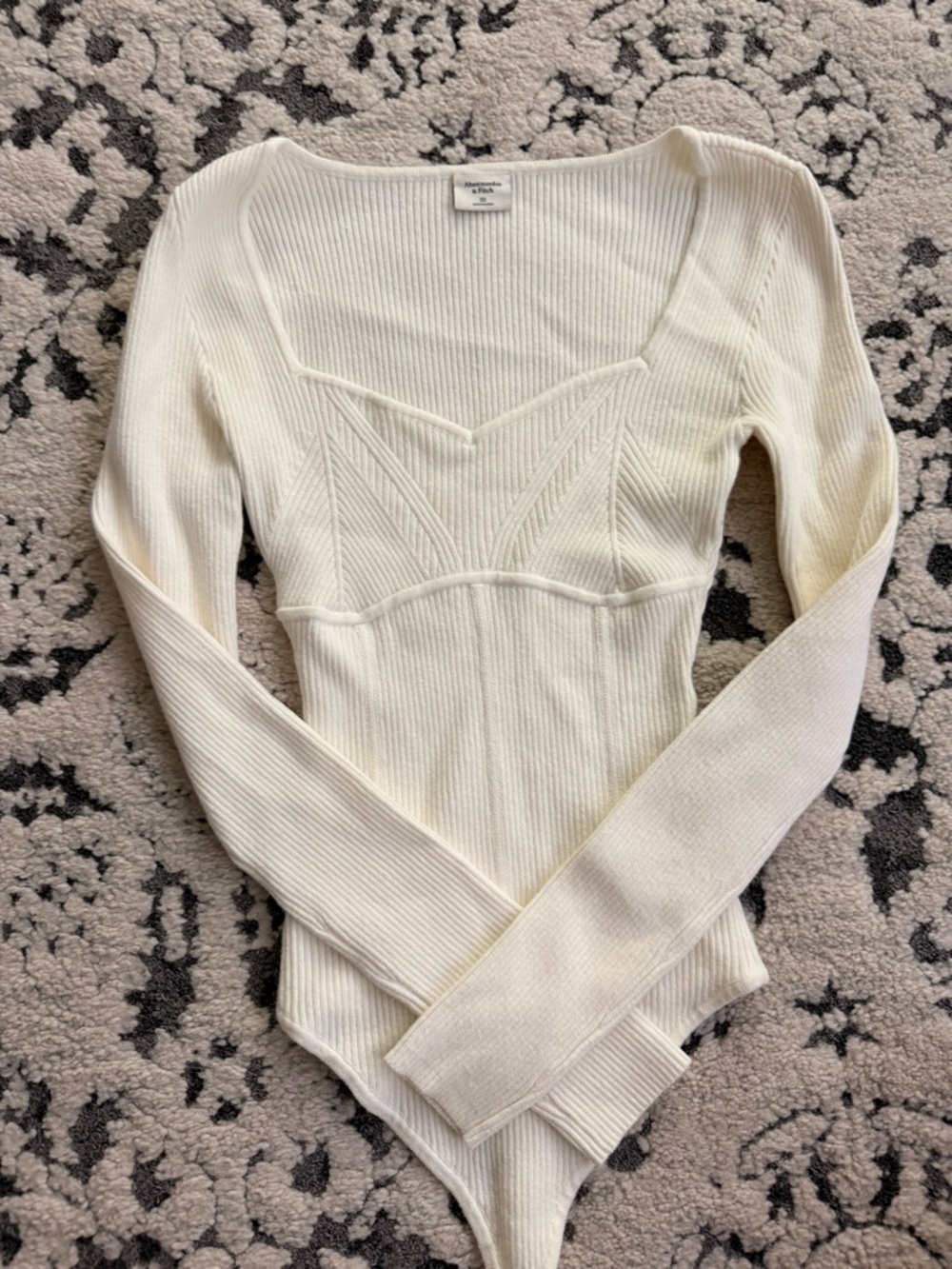 Abercrombie & Fitch Cream Ribbed Bodysuit Top